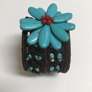 Turquoise Look Cuff Bracelet Handmade Daisy Flower Macrame Boho Chunky NEW